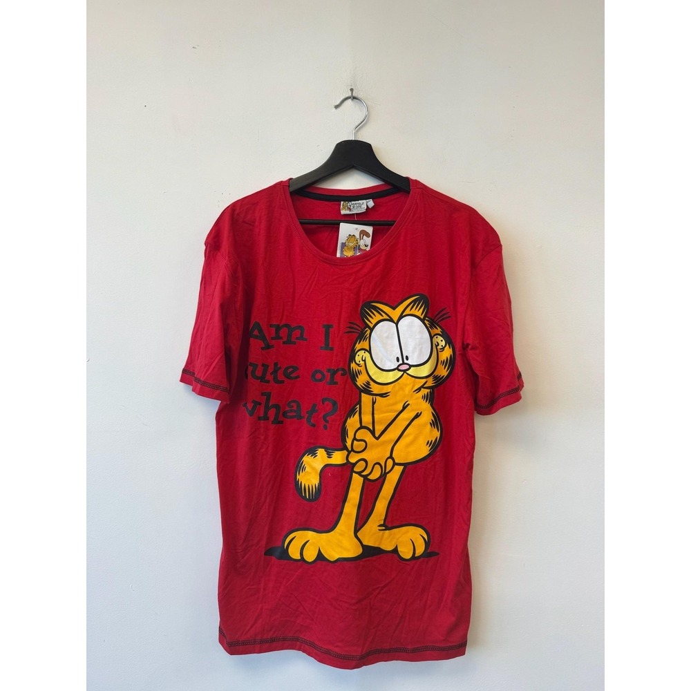 Garfield Shirt Womens 2XL Red Graphic Am‎ I Cute Or What Cartoon Tee Comic